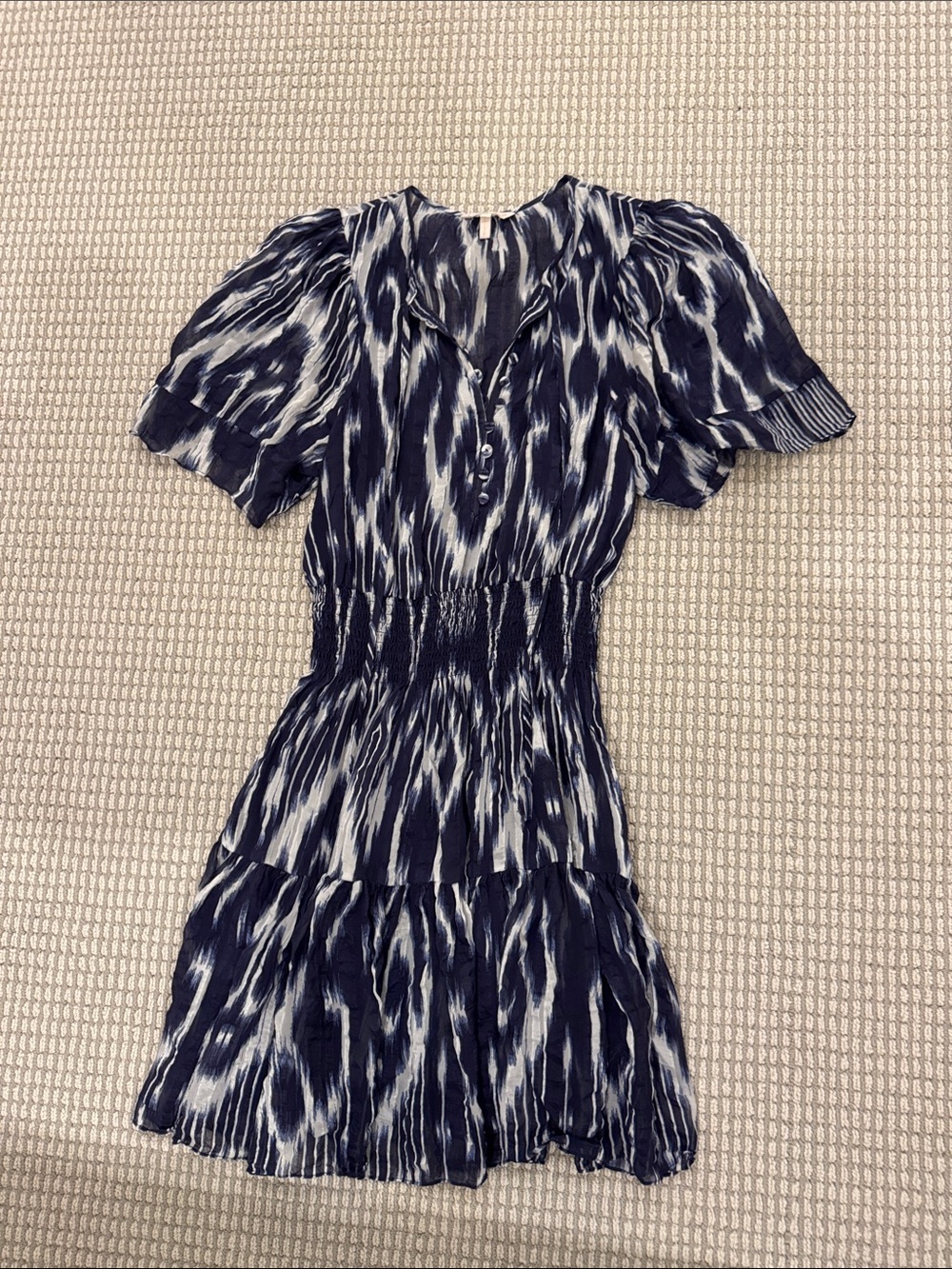 Rebecca Taylor Navy and White Ikat Tiered Short Dress
